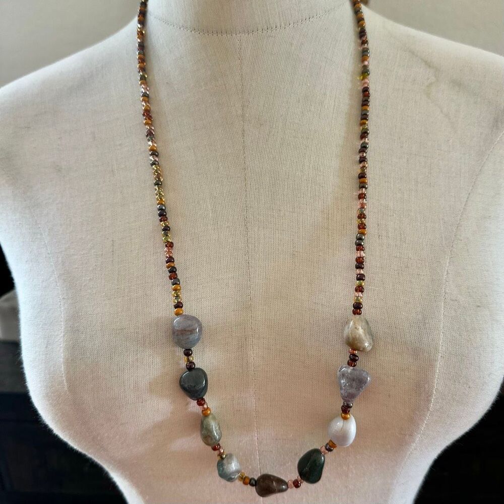 Mixed Agate Tumbled Stone Beaded Necklace